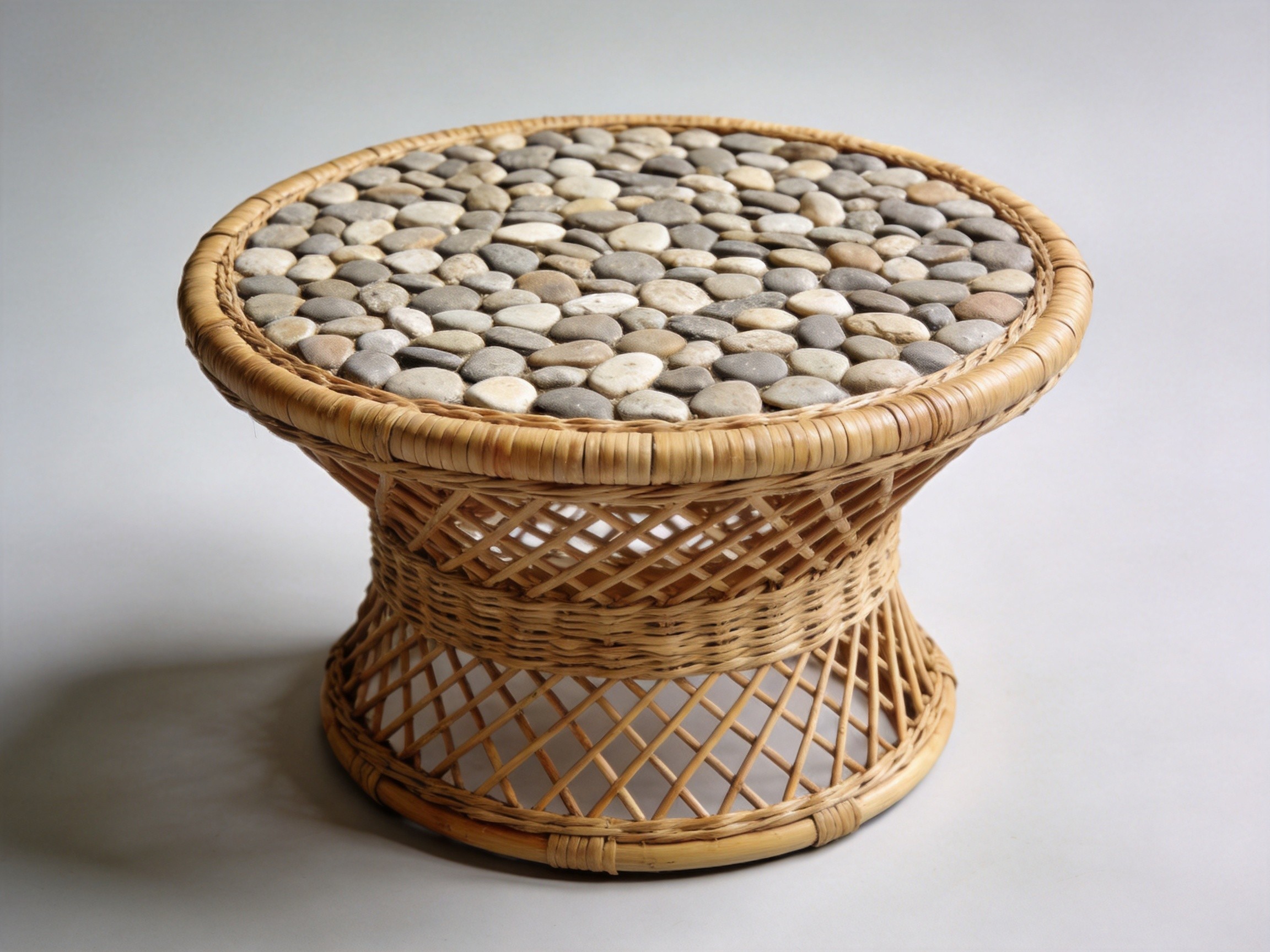 Round Rattan Boho Side Table